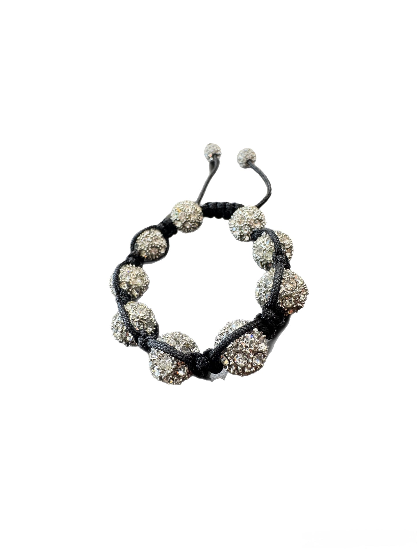 Black Cord & Crystal Disco Ball Shamballa Bracelet