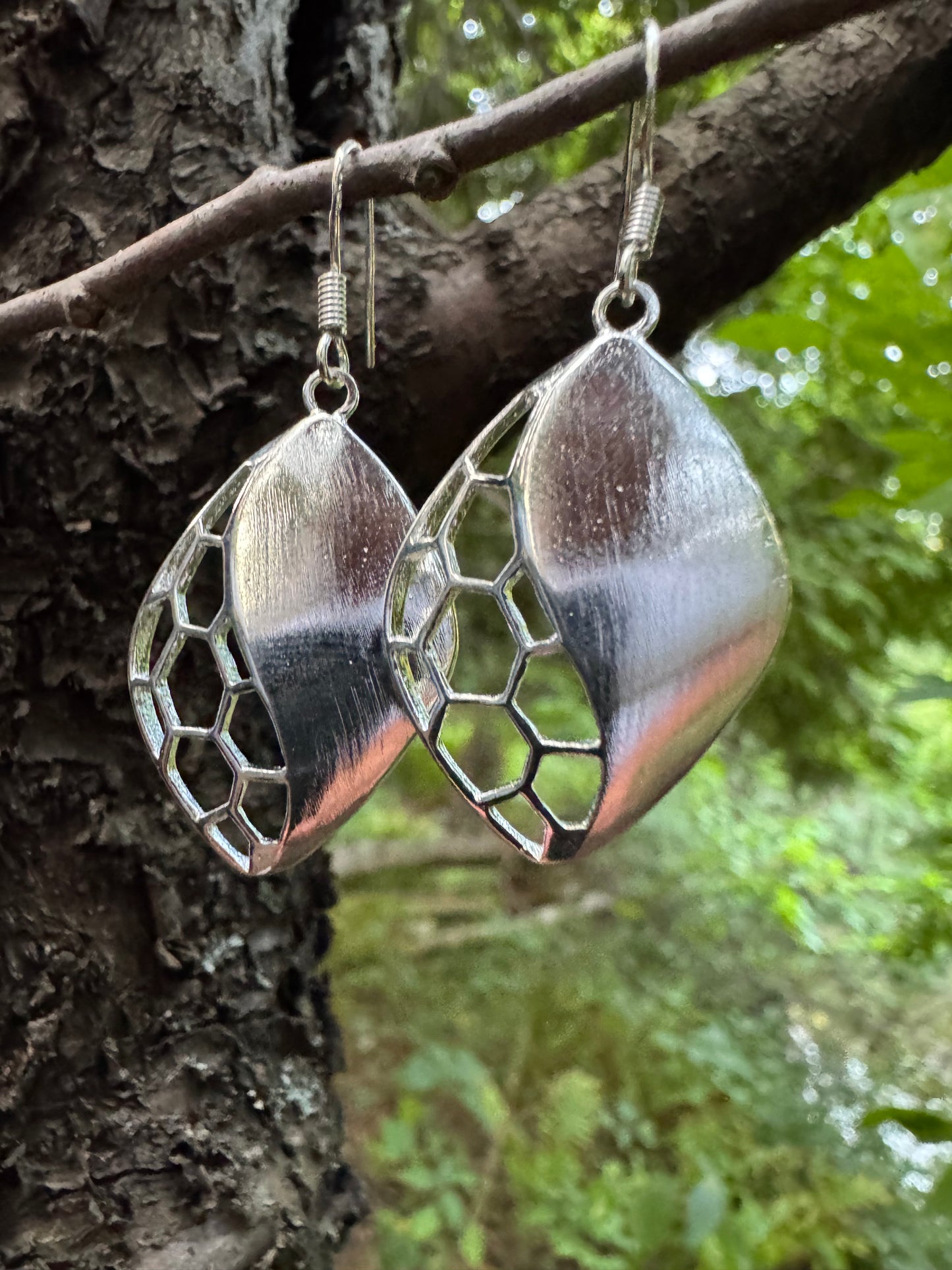 Silver Hive Drop Earrings