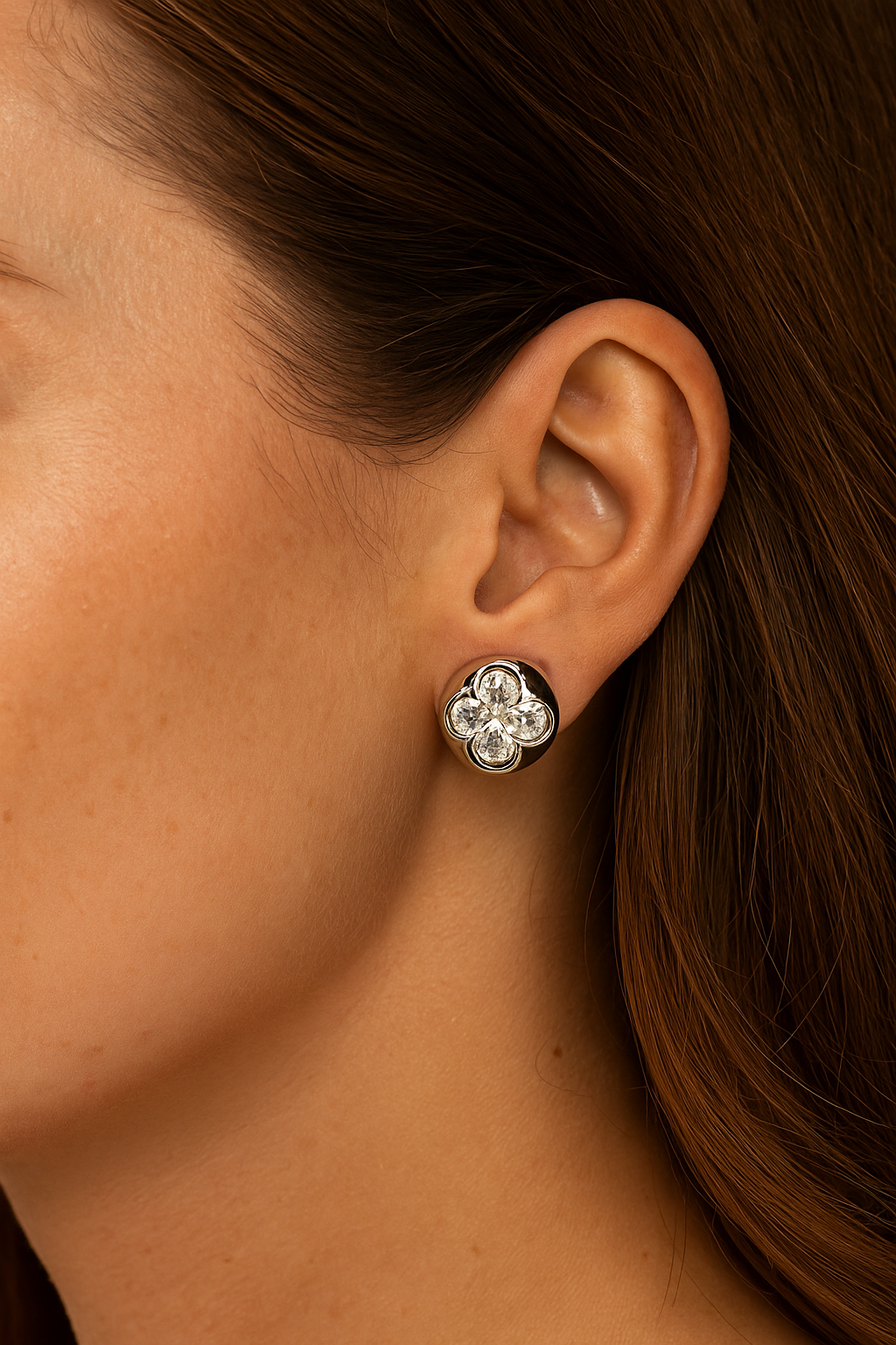 Clover Stud Earrings with Sparkling Crystals