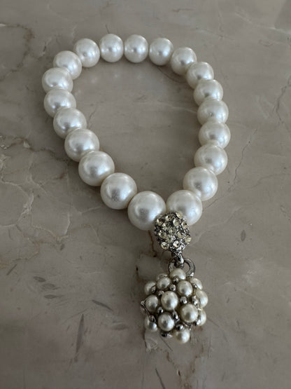 Elegant Pearl Bracelet with Crystal and Cluster Charm