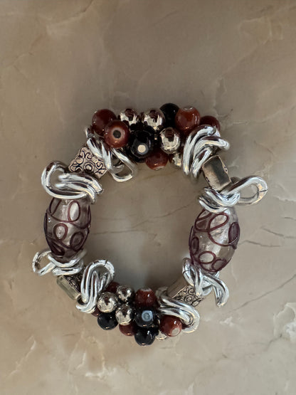 Mixed-Media Statement Bracelet with Sculptural Charms