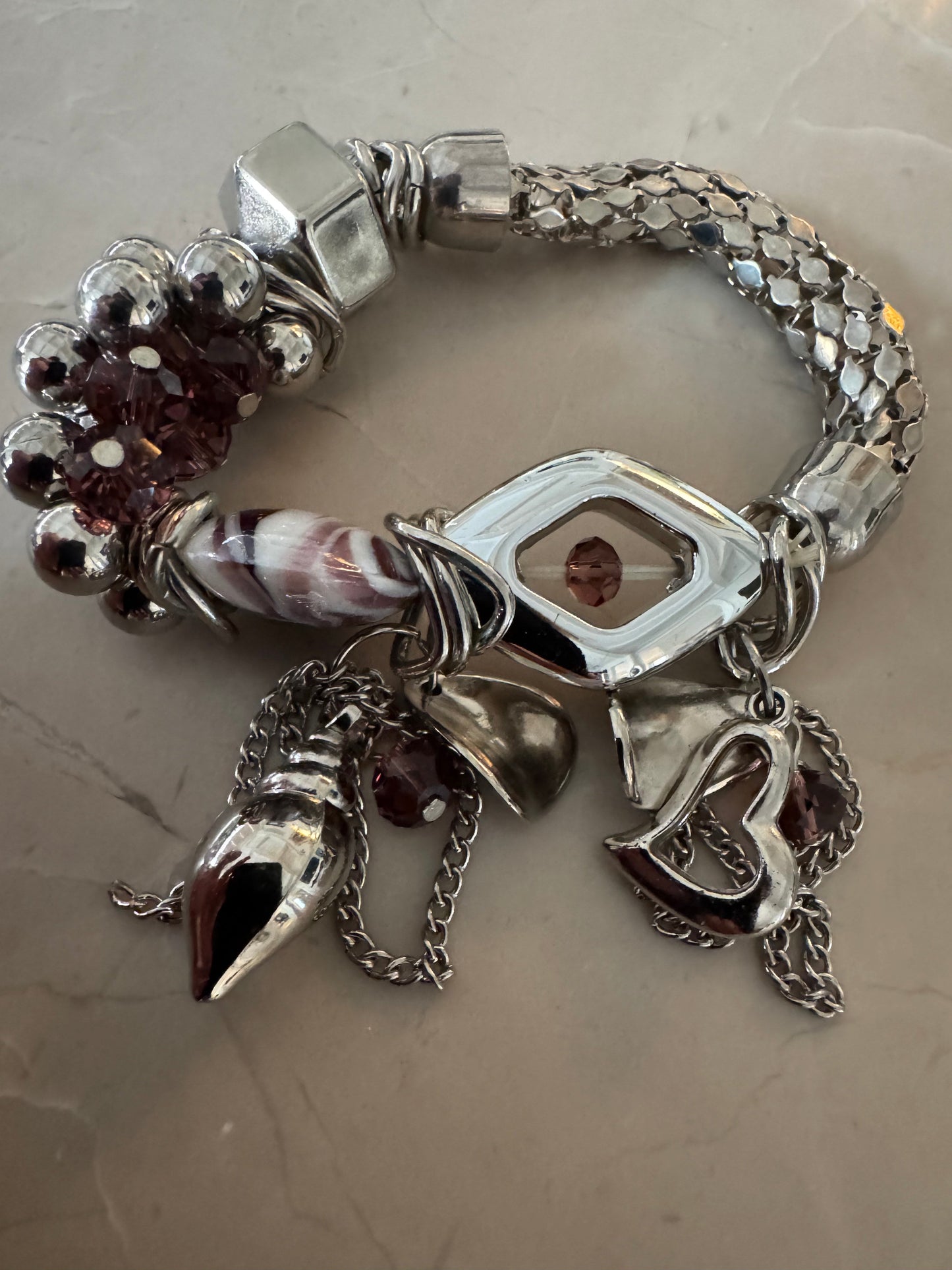 Mixed-Media Statement Bracelet with Sculptural Charms