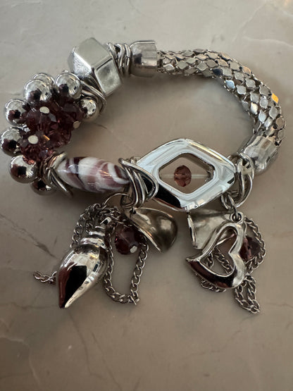 Mixed-Media Statement Bracelet with Sculptural Charms