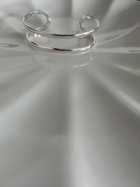 Polished Silver Double Band Cuff Bracelet