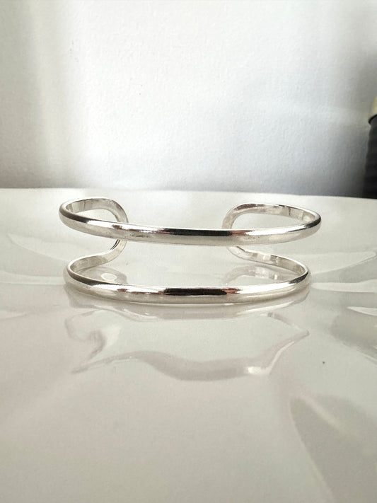 Polished Silver Double Band Cuff Bracelet