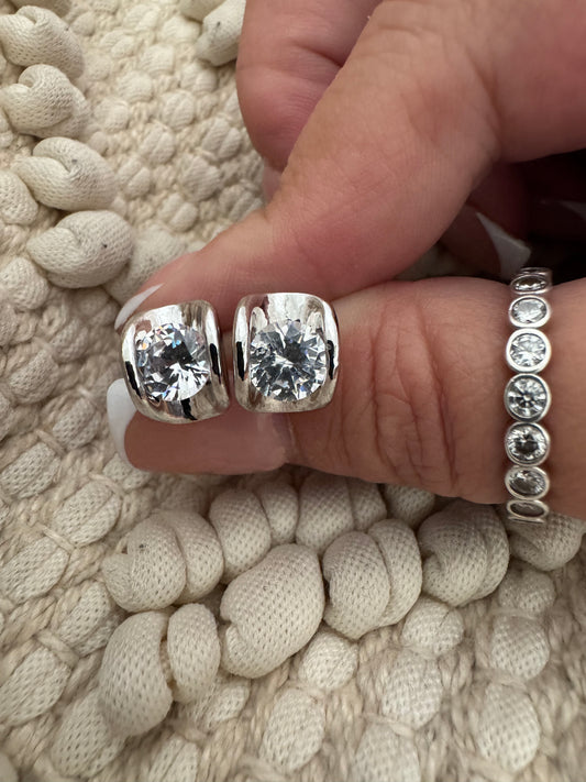 Bold Silver Bezel Earrings