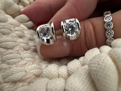 Bold Silver Bezel Earrings